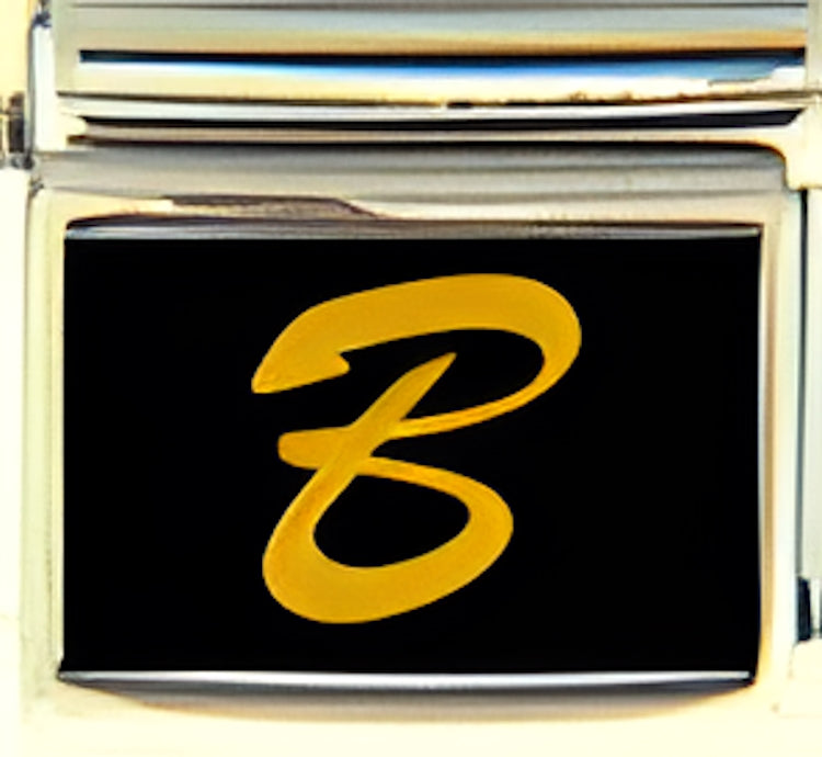 Gold Colored Script Letter B with Black Background Photo Charm