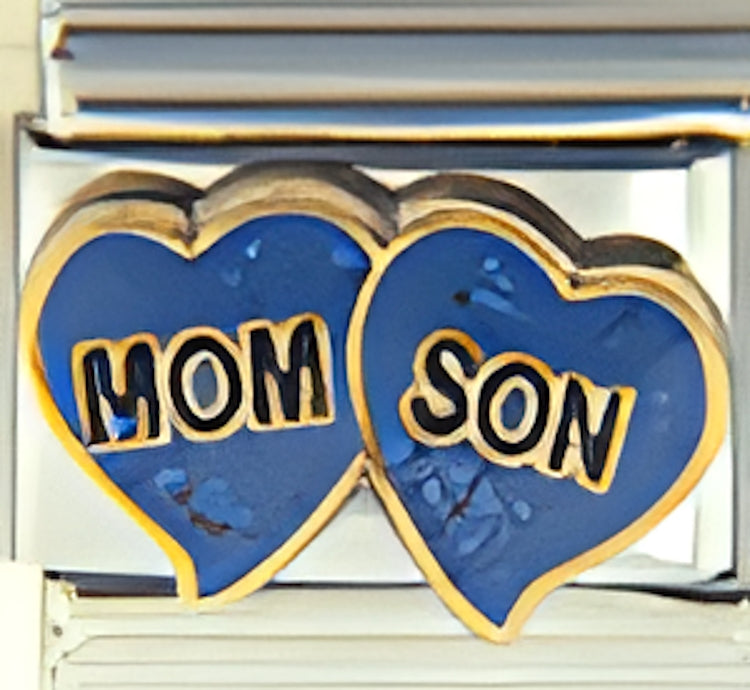Mom and Son on Sparkle Blue Hearts