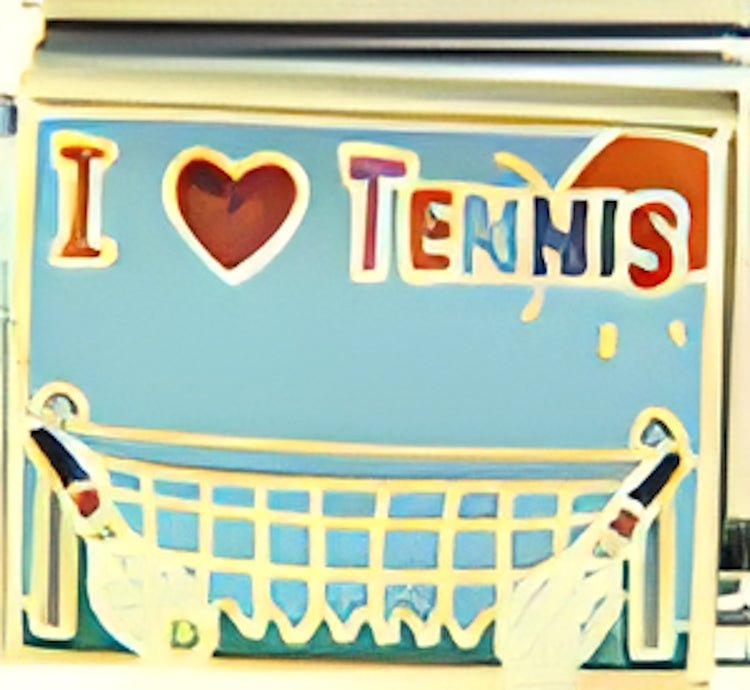 I Love Tennis with Net on Blue