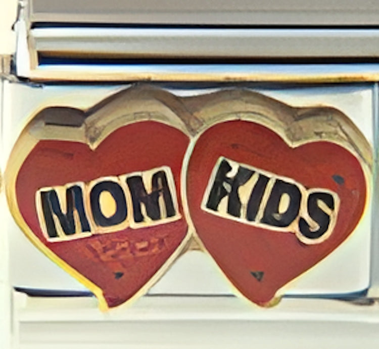 Mom and Kids on Sparkle Red Hearts