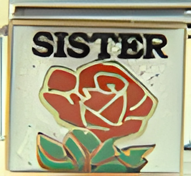 Sister on Sparkle White with Red Rose