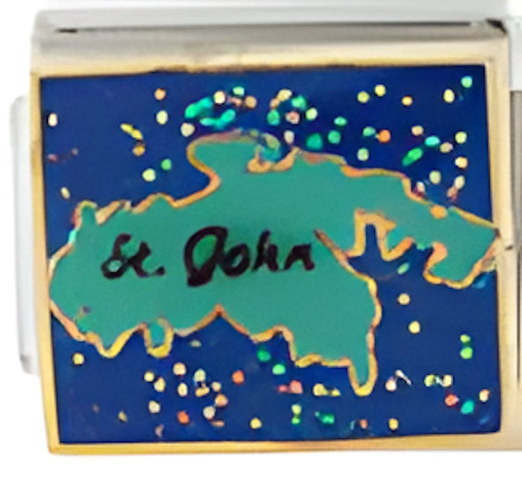 St. John Island on Sparkle Dark Blue w Blk Text