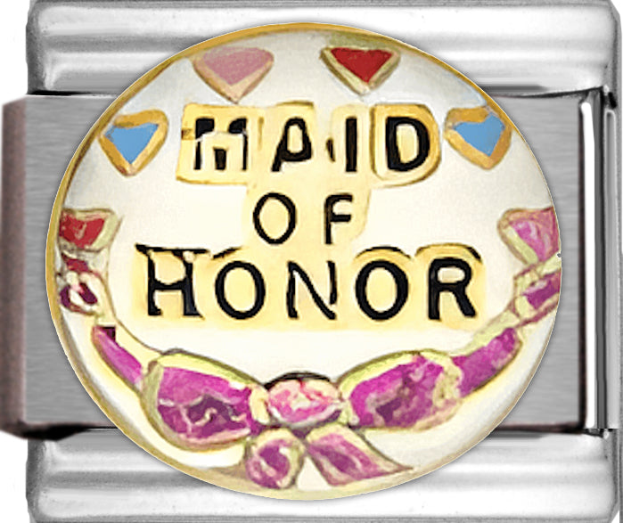 Maid of Honor in Circle with Hearts and Bow
