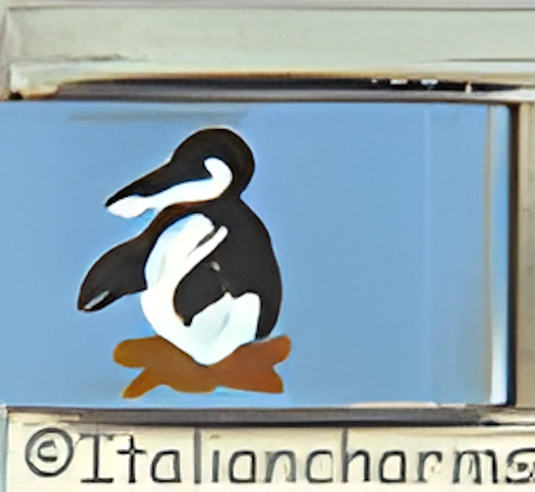 Handpainted Penguin on Blue