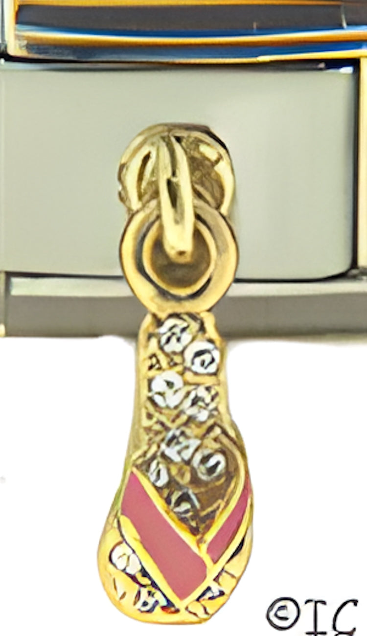 Dangle CZ Sole Flip Flop with Pink Strap