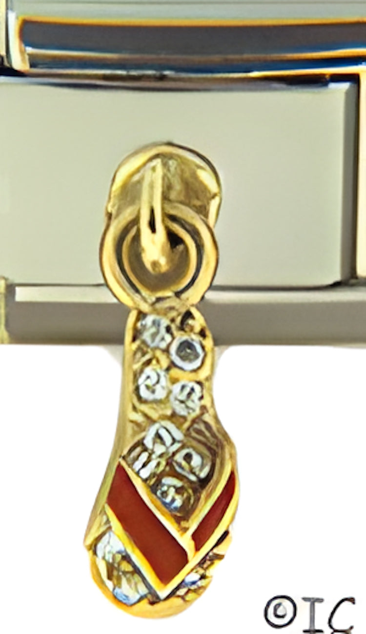 Dangle CZ Sole Flip Flop with Red Strap