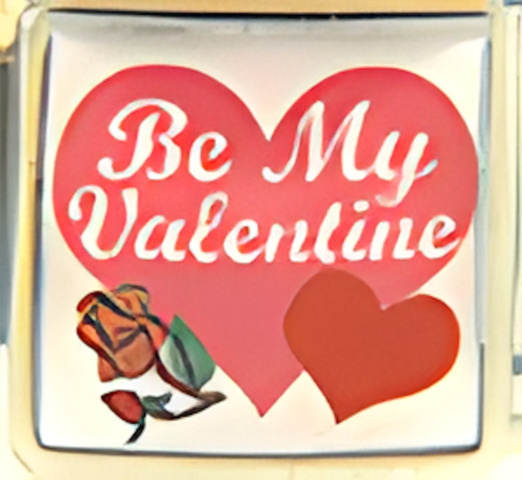 Be My Valentine with Hearts and a Rose Photo Charm