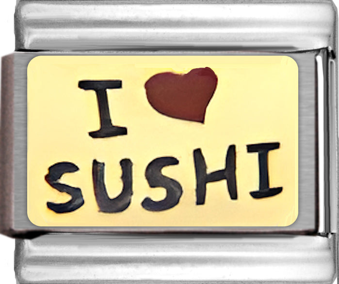 I Love Sushi on Gold with Red Heart