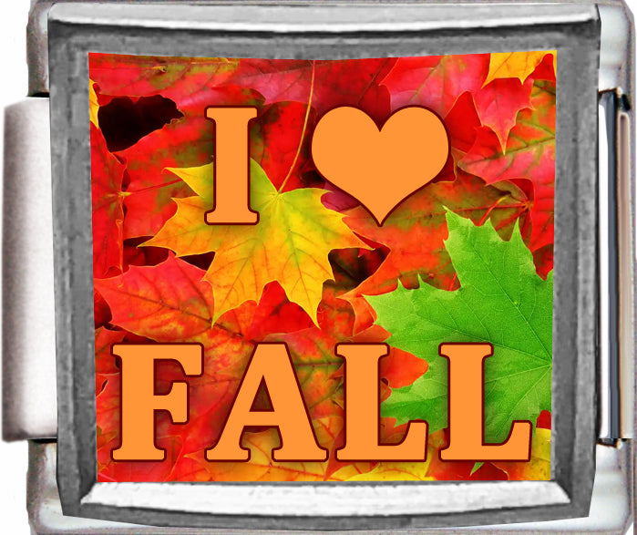 I Love Fall with Leaves Photo Charm