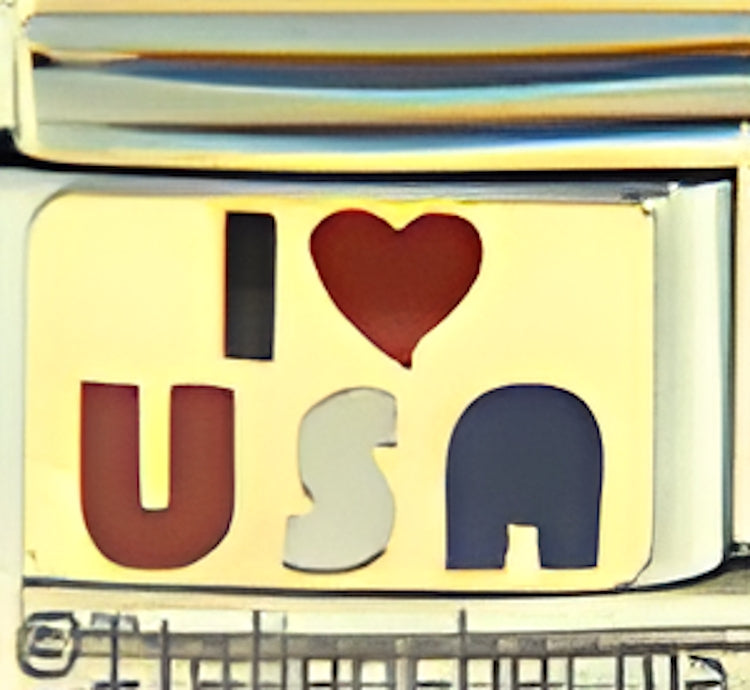 I Love USA with Red Heart on Gold