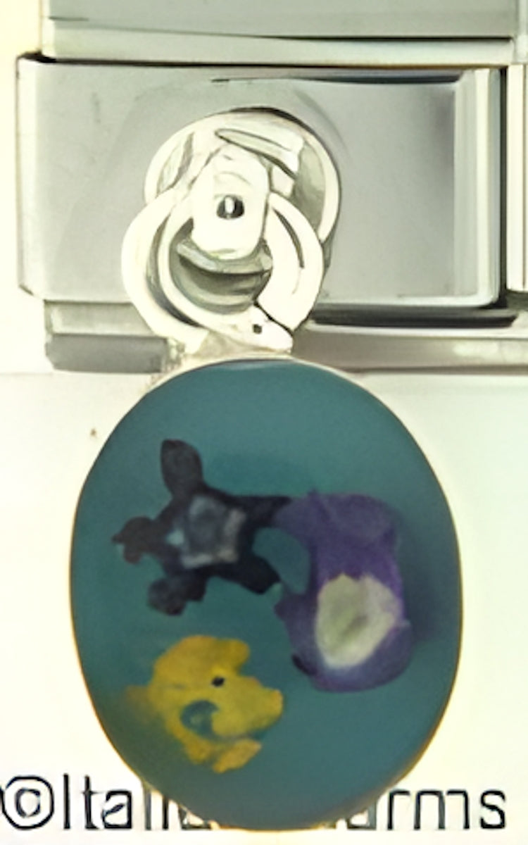 Dangle Teal Oval with Flowers