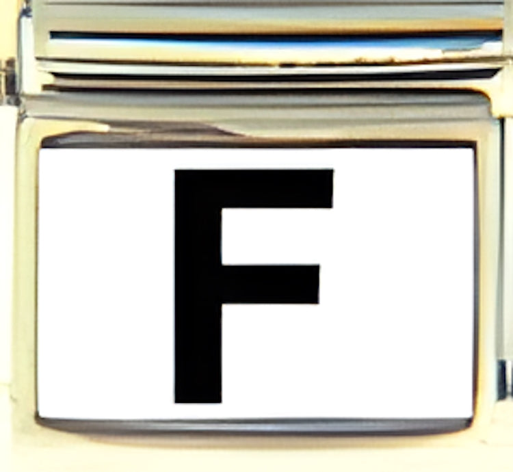 Black Block Letter F with White Background Photo Charm