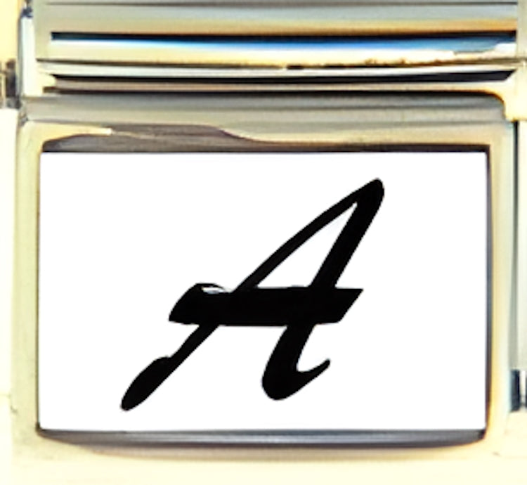 Black Script Letter A with White Background Photo Charm