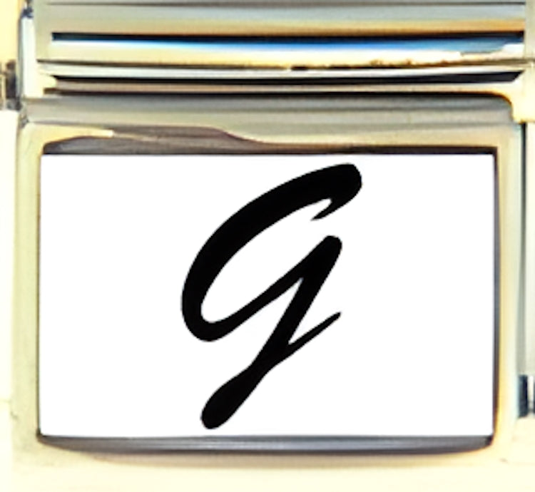Black Script Letter G with White Background Photo Charm