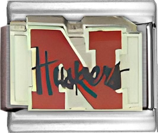 Nebraska Red N with Huskers on White College Charm