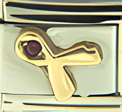 Gold Ribbon with July Red CZ