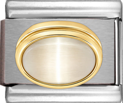 June White Cats Eye Oval Stone