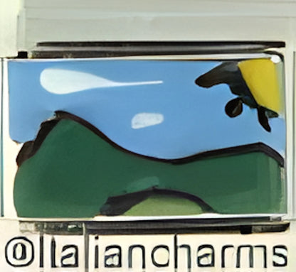 Italian Hand Painted Green Hill Scene