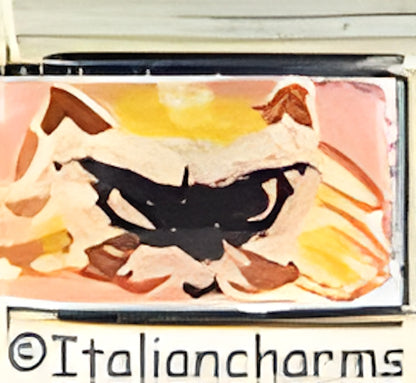 Italian Hand Painted Angry Cat Face on Pink