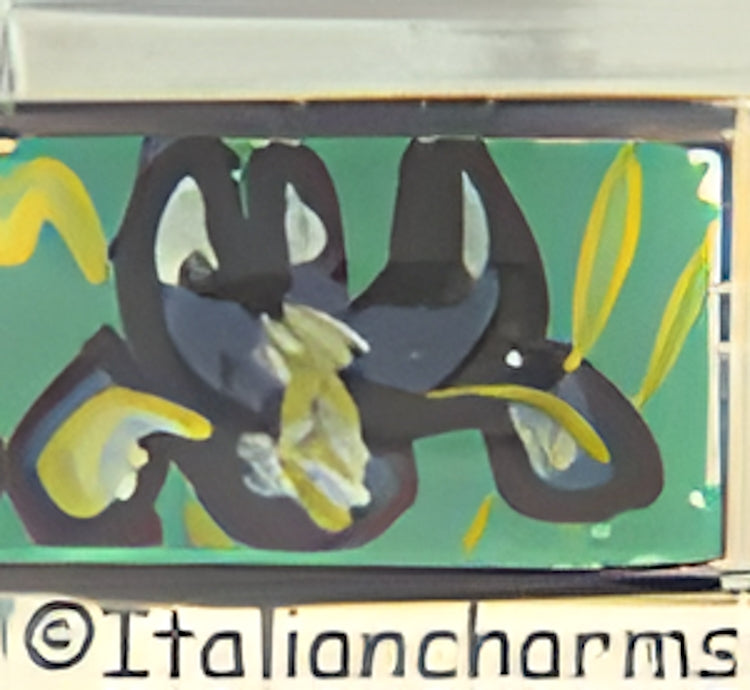 Italian Hand Painted Yellow Iris on Green