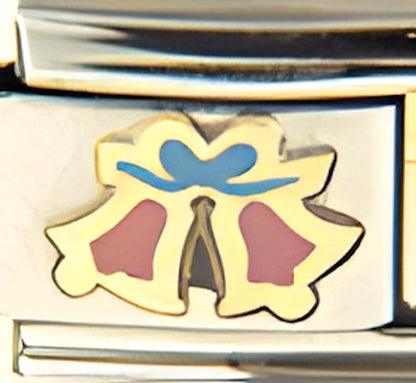 Pink Wedding Bells with Blue Ribbon