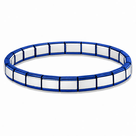 Silver Center and Blue Metallic Edges Starter Bracelet - Choose Your Size