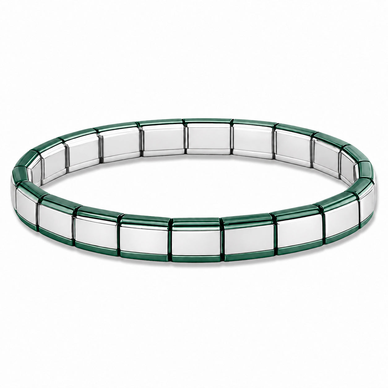 Silver Center and Green Metallic Edges Starter Bracelet - Choose Your Size