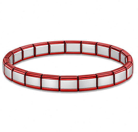 Silver Center and Red Metallic Edges Starter Bracelet - Choose Your Size