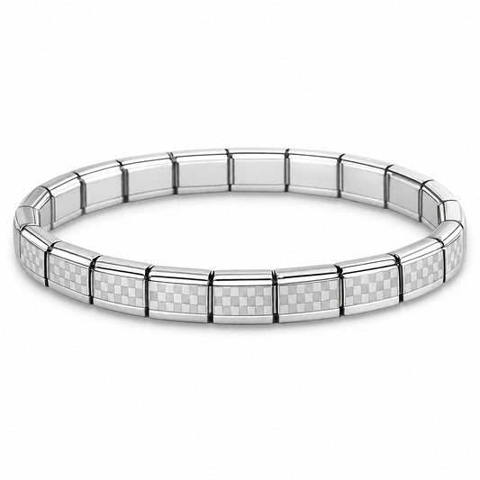 Silver Checkerboard Center and Silver Edges Starter Bracelet - Choose Your Size