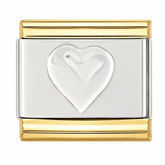 Silver Tone Raised Heart Center and Gold Tone Edges Base Link