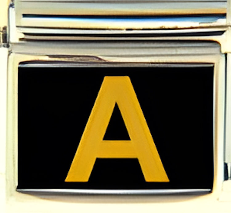 Gold Colored Block Letter A with Black Background Photo Charm