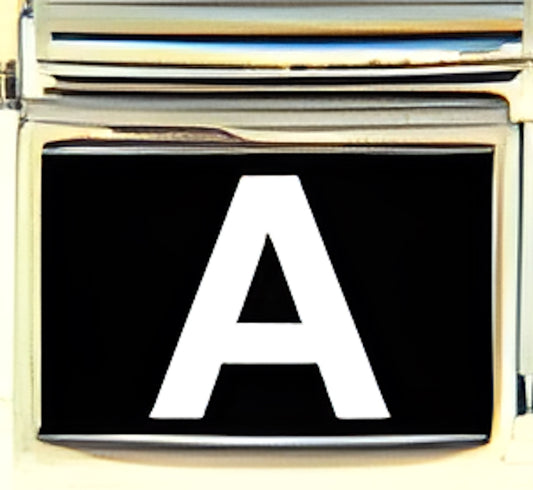 White Block Letter A with Black Background Photo Charm