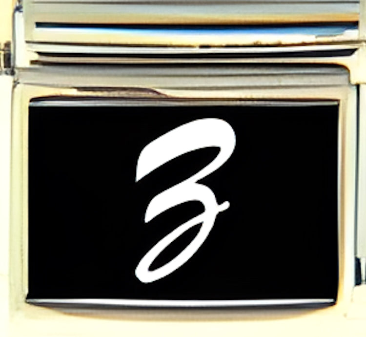 White Script Letter Z with Black Background Photo Charm