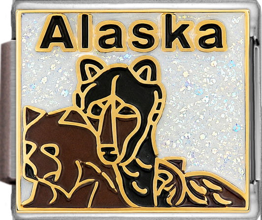 Alaska with Wolf and Bear on White