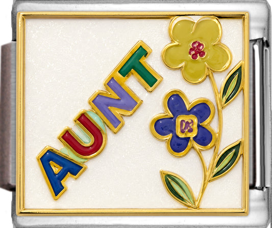 Aunt with Flowers on White