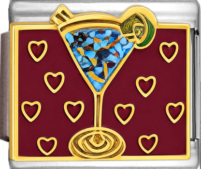 Sparkle Blue Martini with Hearts Background