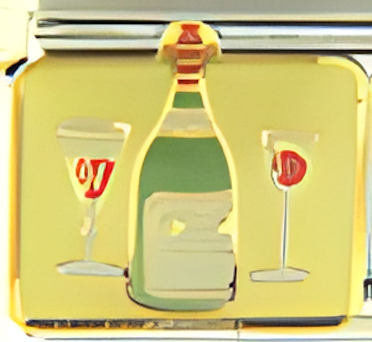 Champagne Bottle with Glasses on Yellow
