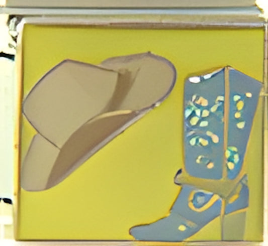 Cowboy Hat and Boot on Yellow