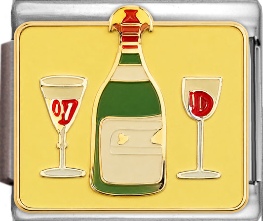 Champagne Bottle with Glasses on Yellow