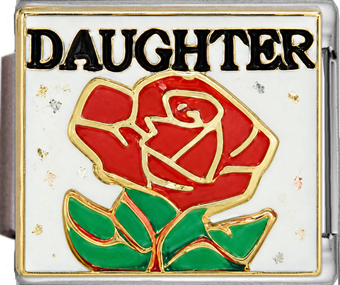 Daughter on Sparkle White with Red Rose