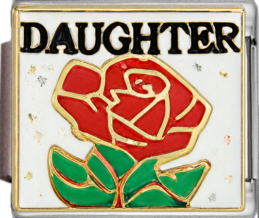 Daughter on Sparkle White with Red Rose