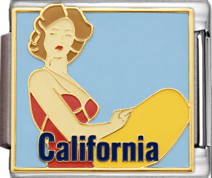 Female Surfer with California Text