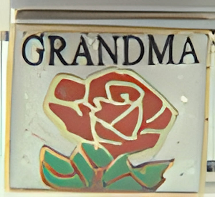Grandma with Red Rose on Sparkle White