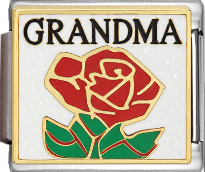 Grandma with Red Rose on Sparkle White
