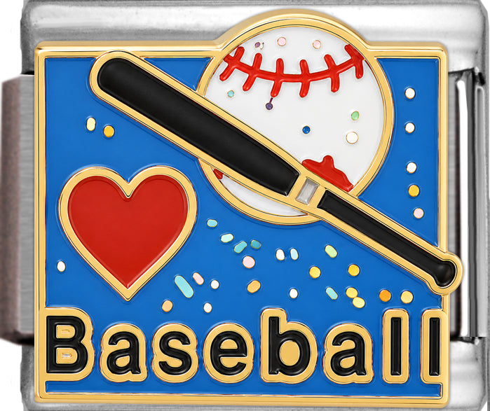 Heart Baseball on Sparkle Blue with Baseball Bat and Ball