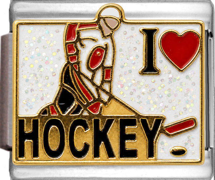 I Love Hockey with Player on White
