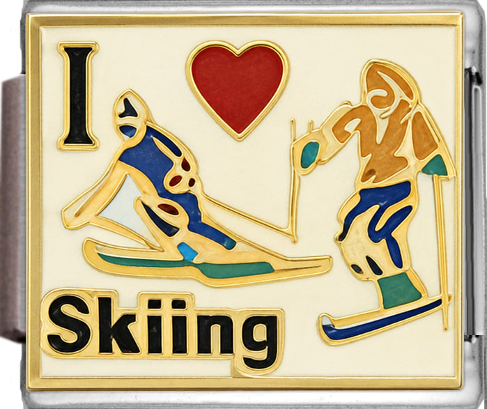 I Love Skiing with Skiers on White