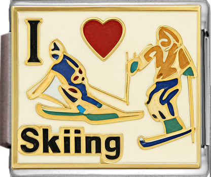 I Love Skiing with Skiers on White
