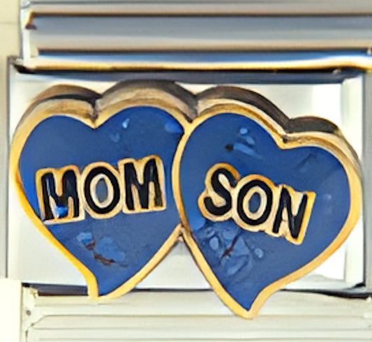 Mom and Son on Sparkle Blue Hearts