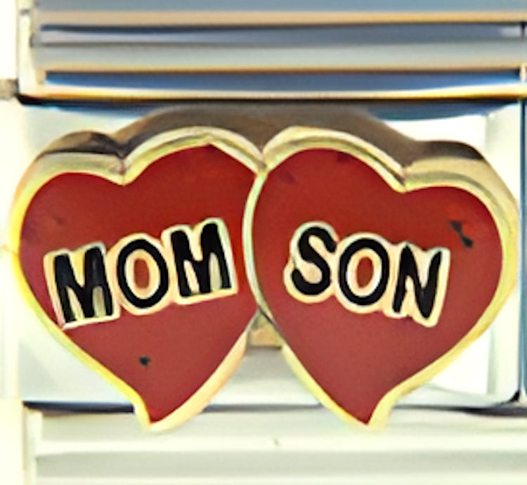 Mom and Son on Sparkle Red Hearts